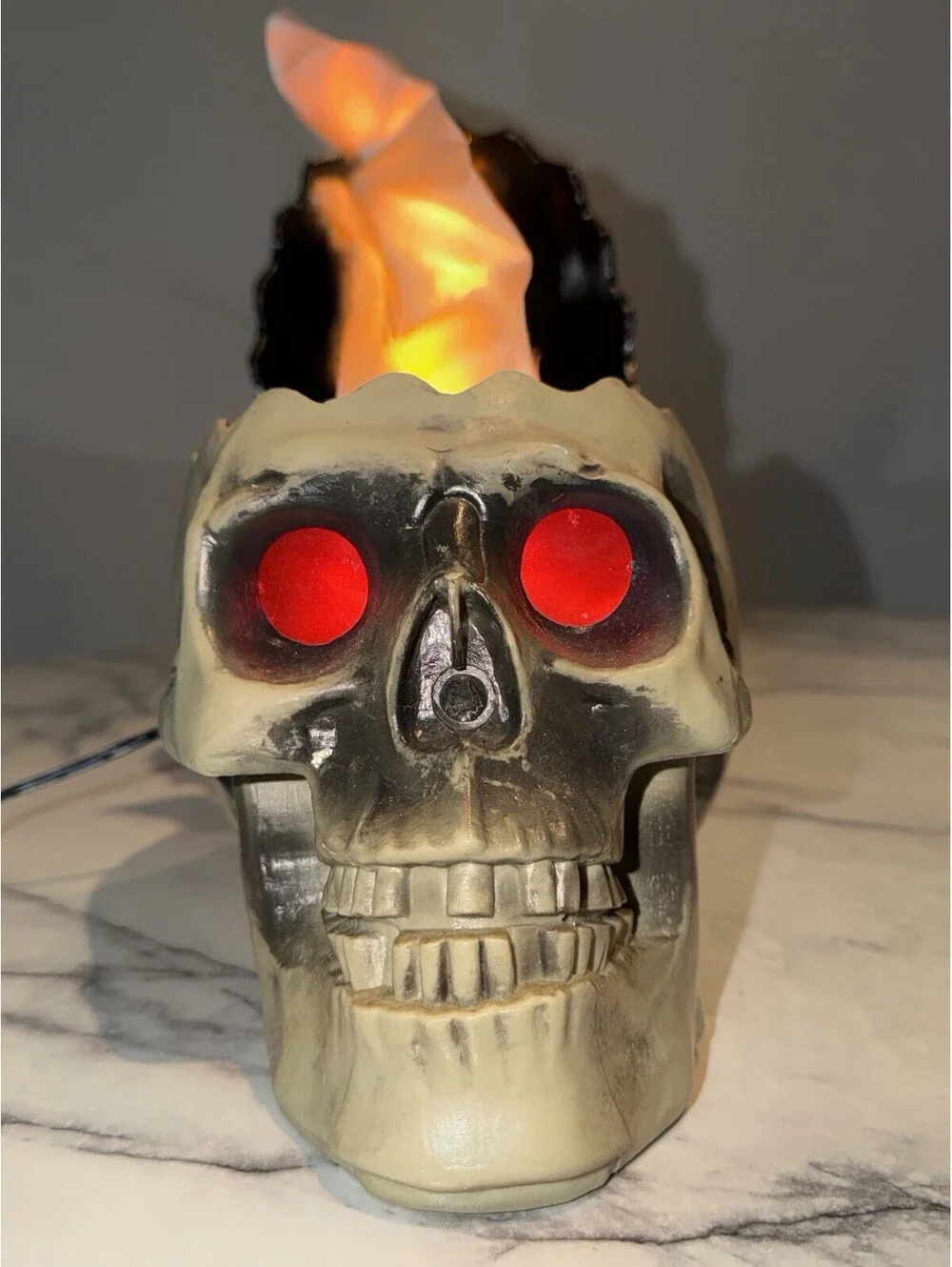 GEMMY Halloween Flaming Skull Electric Light Up Motion Vintage Boxed Prop
